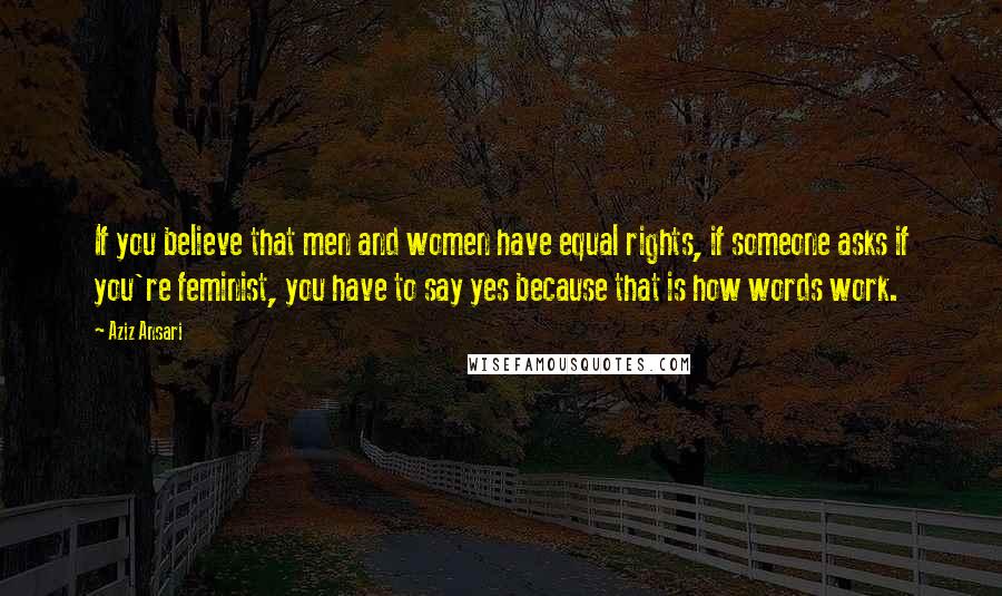 Aziz Ansari Quotes: If you believe that men and women have equal rights, if someone asks if you're feminist, you have to say yes because that is how words work.