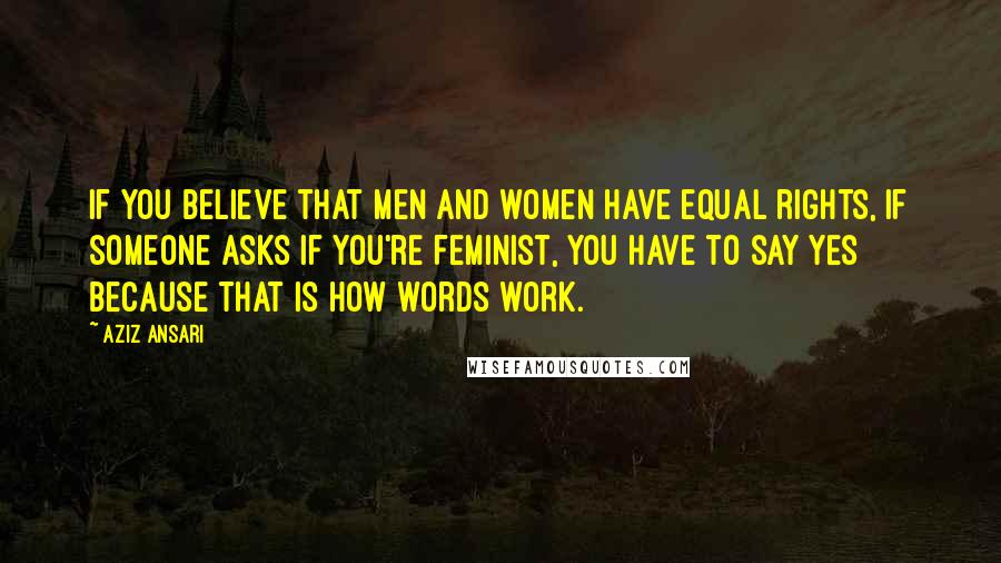 Aziz Ansari Quotes: If you believe that men and women have equal rights, if someone asks if you're feminist, you have to say yes because that is how words work.