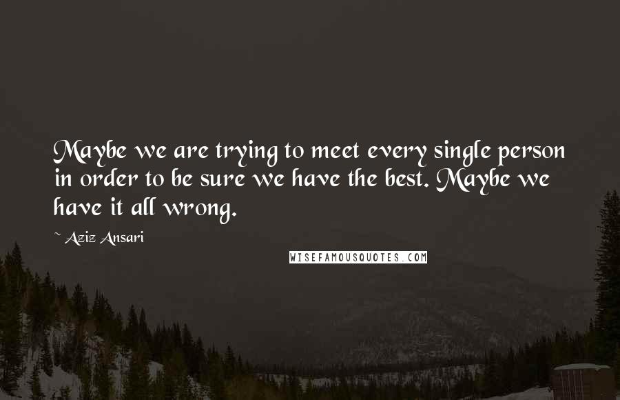 Aziz Ansari Quotes: Maybe we are trying to meet every single person in order to be sure we have the best. Maybe we have it all wrong.