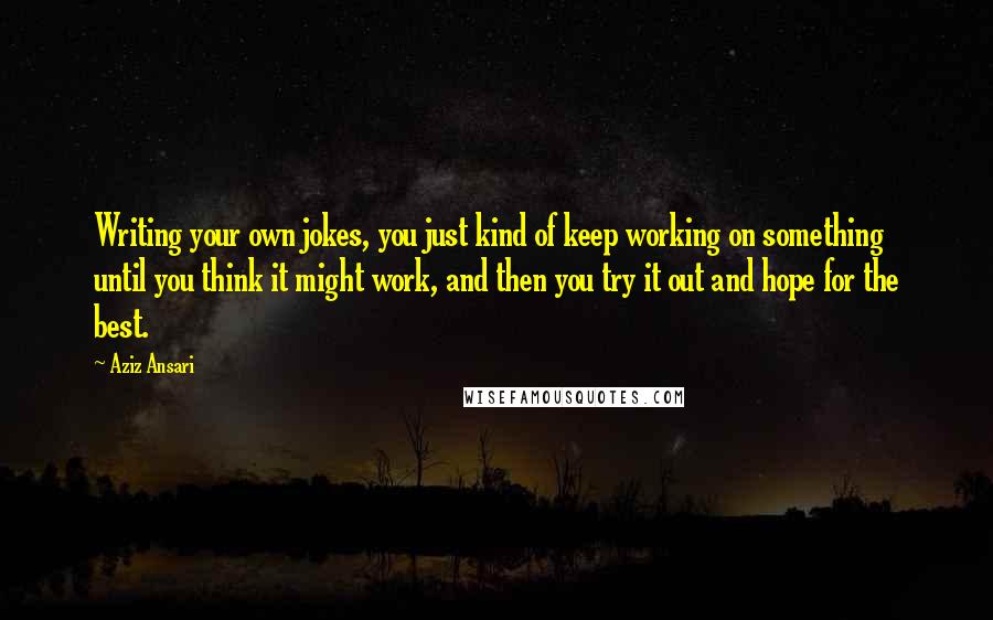 Aziz Ansari Quotes: Writing your own jokes, you just kind of keep working on something until you think it might work, and then you try it out and hope for the best.