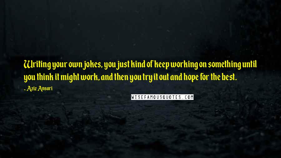 Aziz Ansari Quotes: Writing your own jokes, you just kind of keep working on something until you think it might work, and then you try it out and hope for the best.