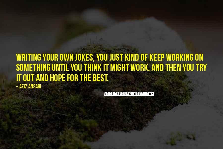 Aziz Ansari Quotes: Writing your own jokes, you just kind of keep working on something until you think it might work, and then you try it out and hope for the best.