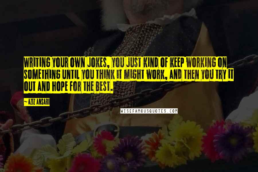 Aziz Ansari Quotes: Writing your own jokes, you just kind of keep working on something until you think it might work, and then you try it out and hope for the best.