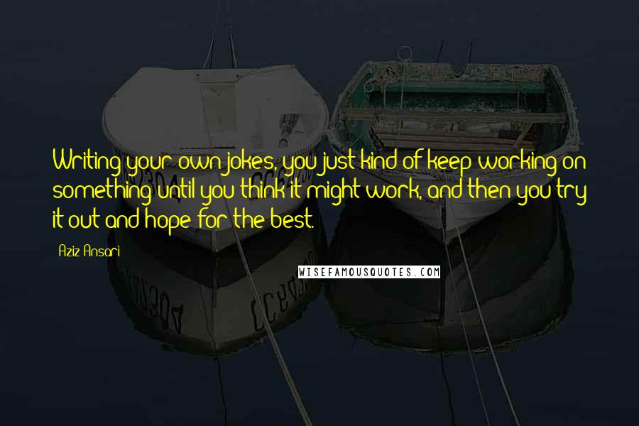 Aziz Ansari Quotes: Writing your own jokes, you just kind of keep working on something until you think it might work, and then you try it out and hope for the best.