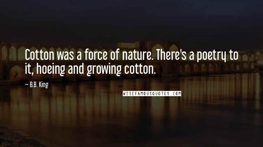 B.B. King Quotes: Cotton was a force of nature. There's a poetry to it, hoeing and growing cotton.