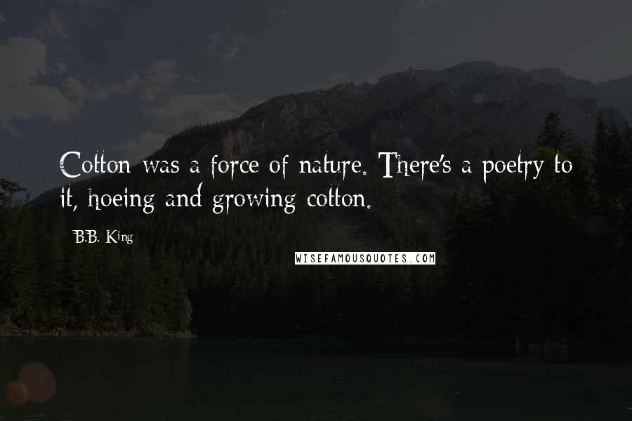 B.B. King Quotes: Cotton was a force of nature. There's a poetry to it, hoeing and growing cotton.