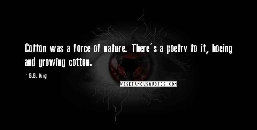 B.B. King Quotes: Cotton was a force of nature. There's a poetry to it, hoeing and growing cotton.
