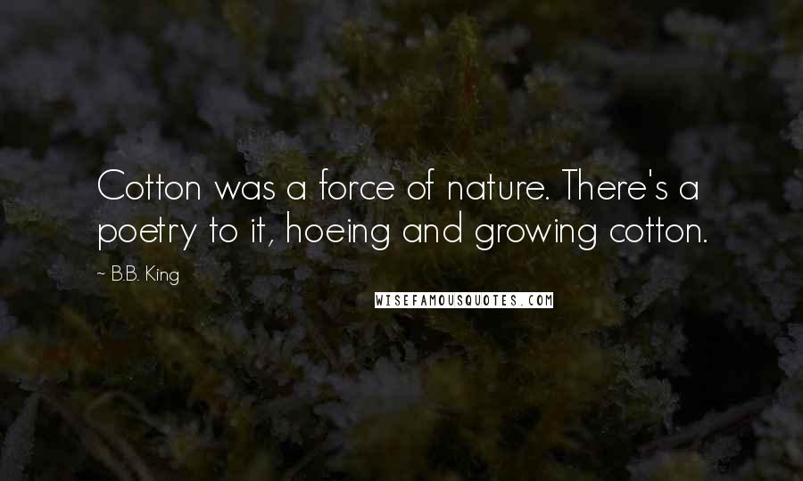 B.B. King Quotes: Cotton was a force of nature. There's a poetry to it, hoeing and growing cotton.