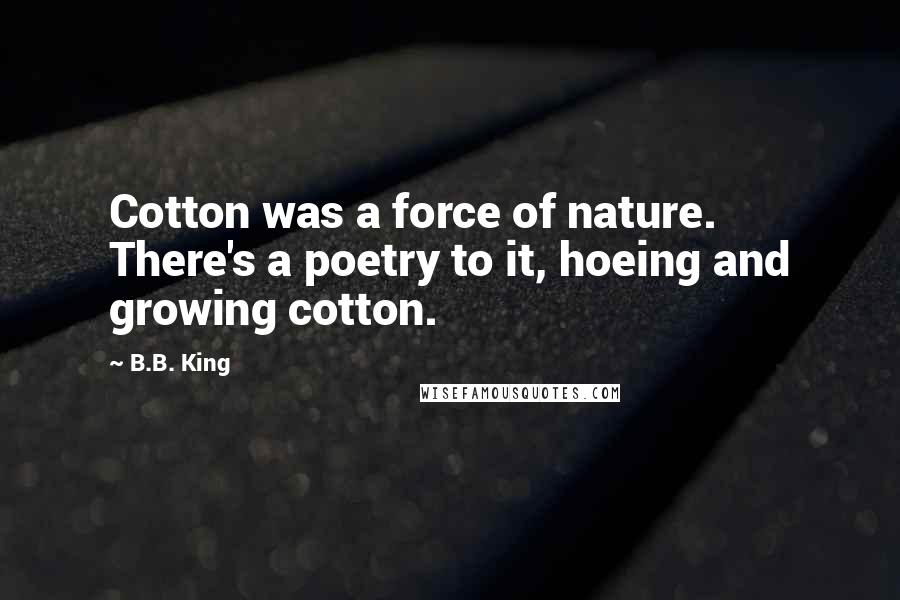 B.B. King Quotes: Cotton was a force of nature. There's a poetry to it, hoeing and growing cotton.