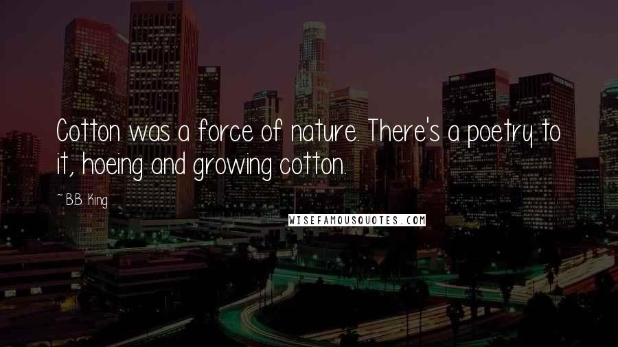 B.B. King Quotes: Cotton was a force of nature. There's a poetry to it, hoeing and growing cotton.