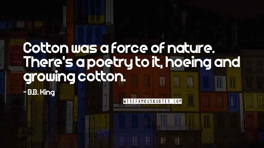 B.B. King Quotes: Cotton was a force of nature. There's a poetry to it, hoeing and growing cotton.