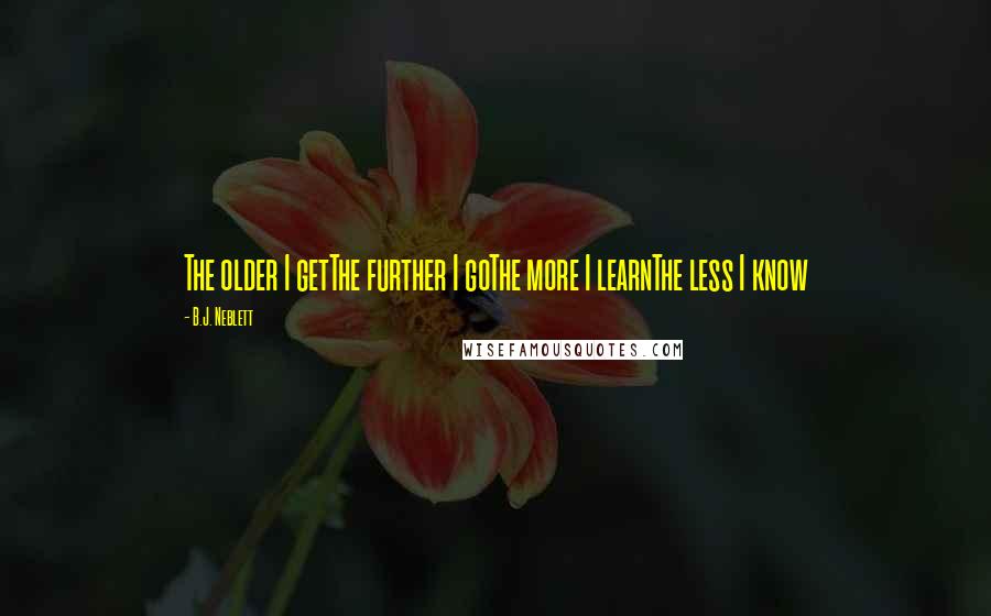 B.J. Neblett Quotes: The older I getThe further I goThe more I learnThe less I know