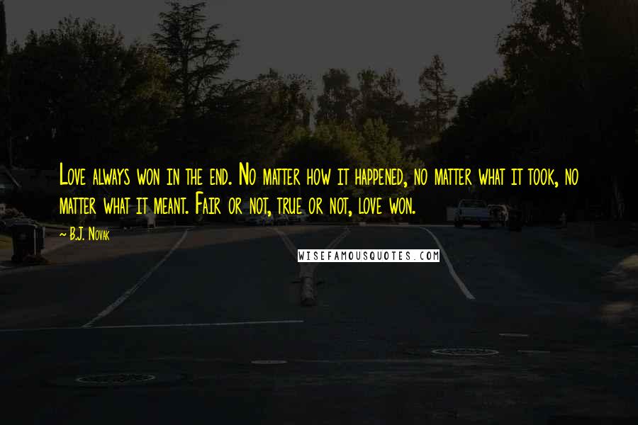 B.J. Novak Quotes: Love always won in the end. No matter how it happened, no matter what it took, no matter what it meant. Fair or not, true or not, love won.