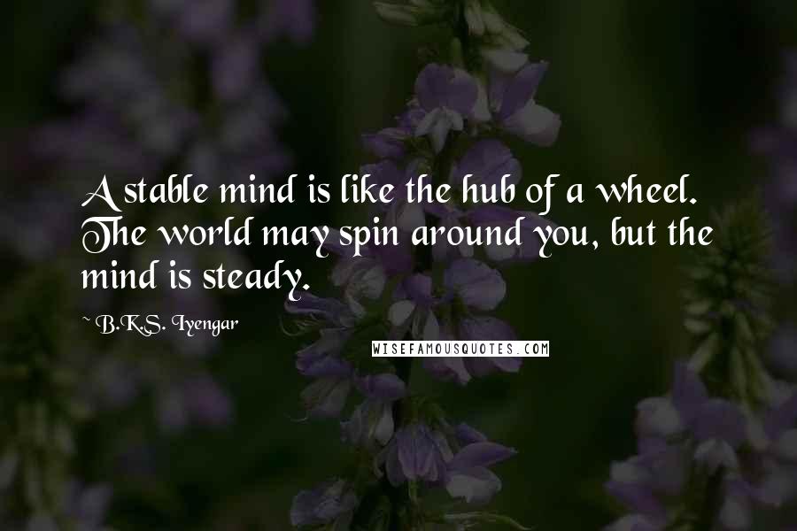 B.K.S. Iyengar Quotes: A stable mind is like the hub of a wheel. The world may spin around you, but the mind is steady.