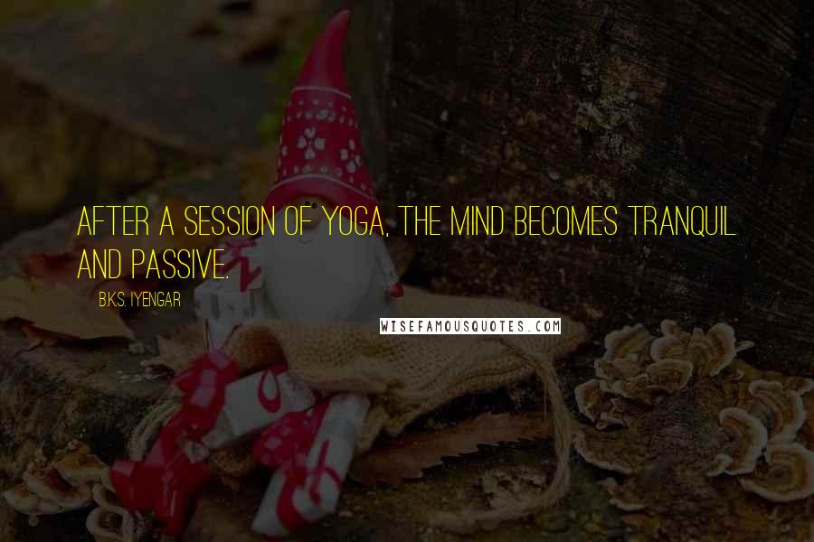 B.K.S. Iyengar Quotes: After a session of yoga, the mind becomes tranquil and passive.
