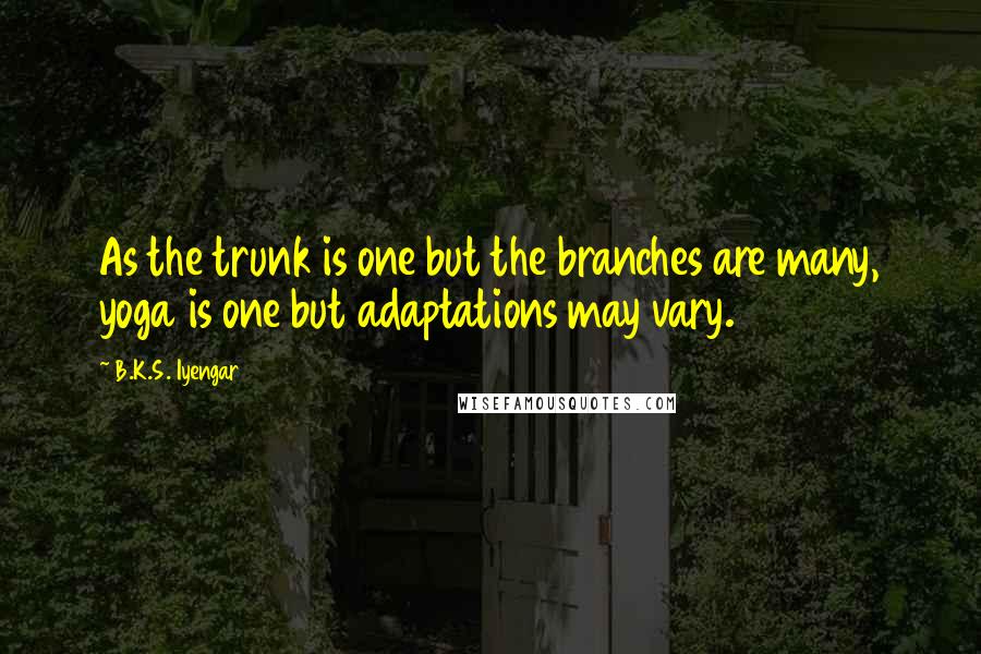 B.K.S. Iyengar Quotes: As the trunk is one but the branches are many, yoga is one but adaptations may vary.