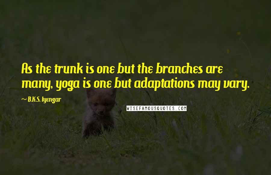 B.K.S. Iyengar Quotes: As the trunk is one but the branches are many, yoga is one but adaptations may vary.