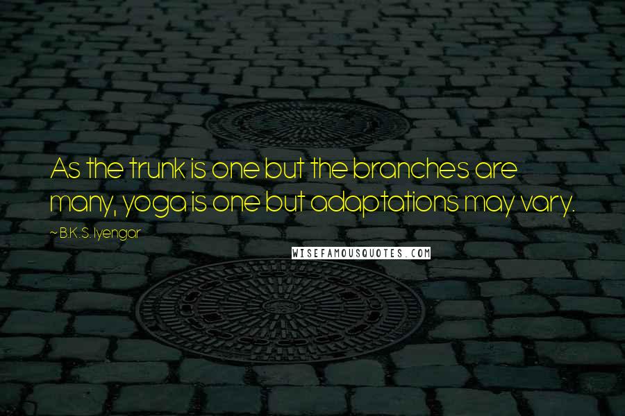 B.K.S. Iyengar Quotes: As the trunk is one but the branches are many, yoga is one but adaptations may vary.
