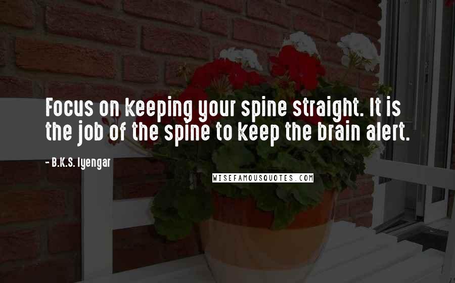 B.K.S. Iyengar Quotes: Focus on keeping your spine straight. It is the job of the spine to keep the brain alert.