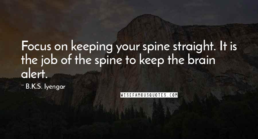 B.K.S. Iyengar Quotes: Focus on keeping your spine straight. It is the job of the spine to keep the brain alert.