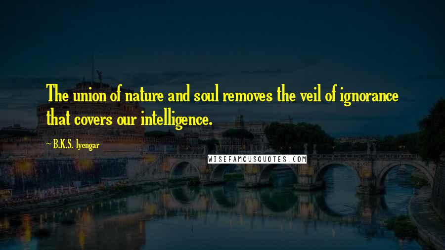 B.K.S. Iyengar Quotes: The union of nature and soul removes the veil of ignorance that covers our intelligence.