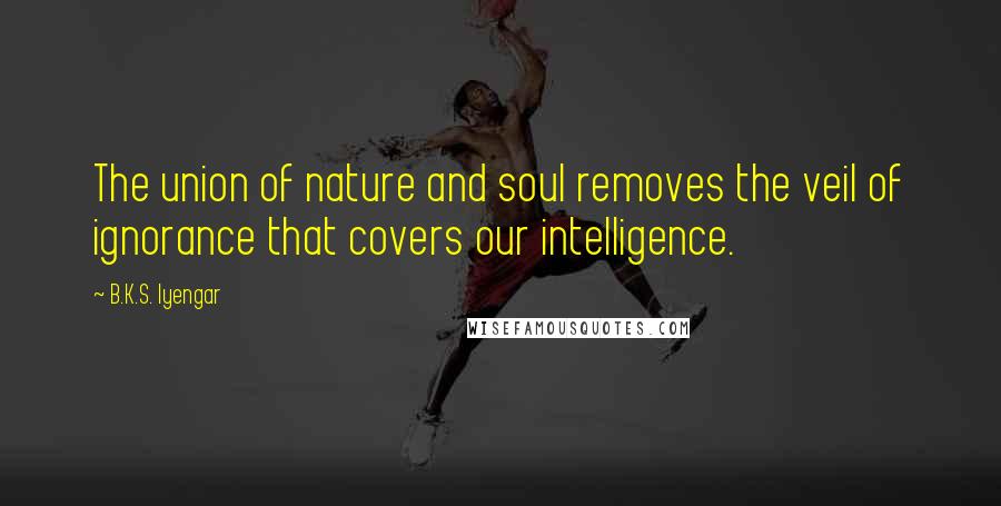 B.K.S. Iyengar Quotes: The union of nature and soul removes the veil of ignorance that covers our intelligence.