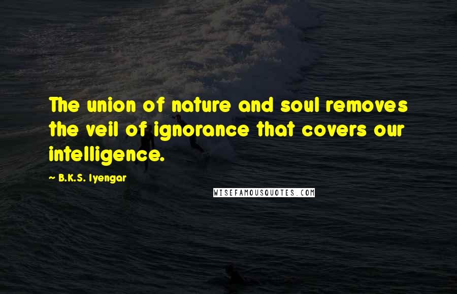 B.K.S. Iyengar Quotes: The union of nature and soul removes the veil of ignorance that covers our intelligence.