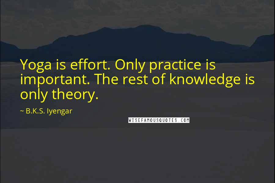 B.K.S. Iyengar Quotes: Yoga is effort. Only practice is important. The rest of knowledge is only theory.