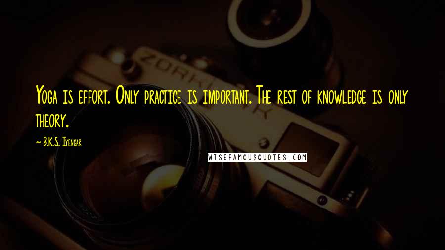 B.K.S. Iyengar Quotes: Yoga is effort. Only practice is important. The rest of knowledge is only theory.