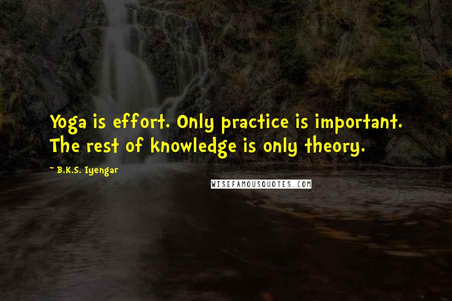 B.K.S. Iyengar Quotes: Yoga is effort. Only practice is important. The rest of knowledge is only theory.