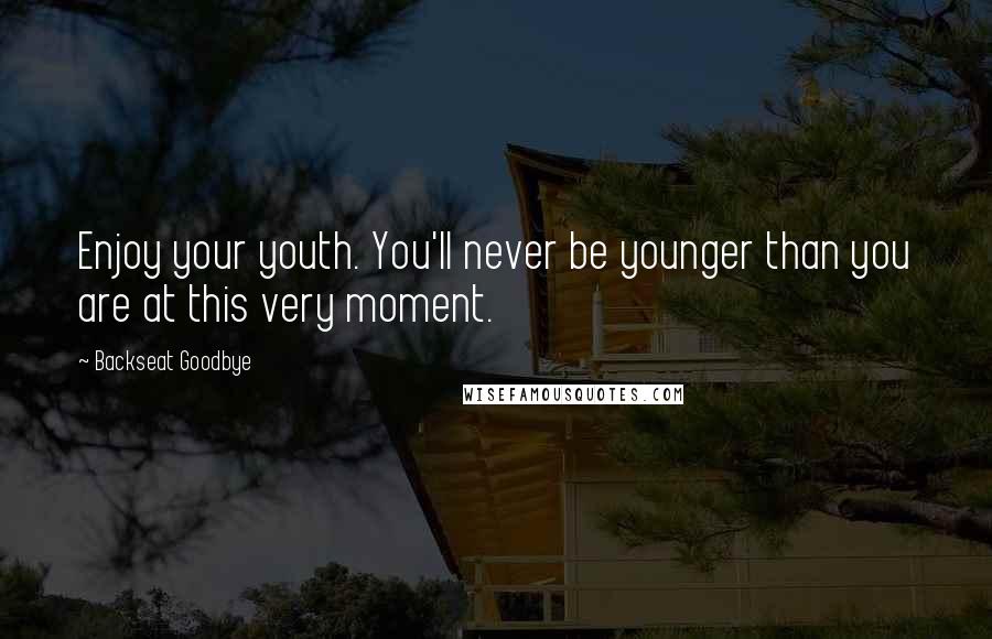 Backseat Goodbye Quotes: Enjoy your youth. You'll never be younger than you are at this very moment.