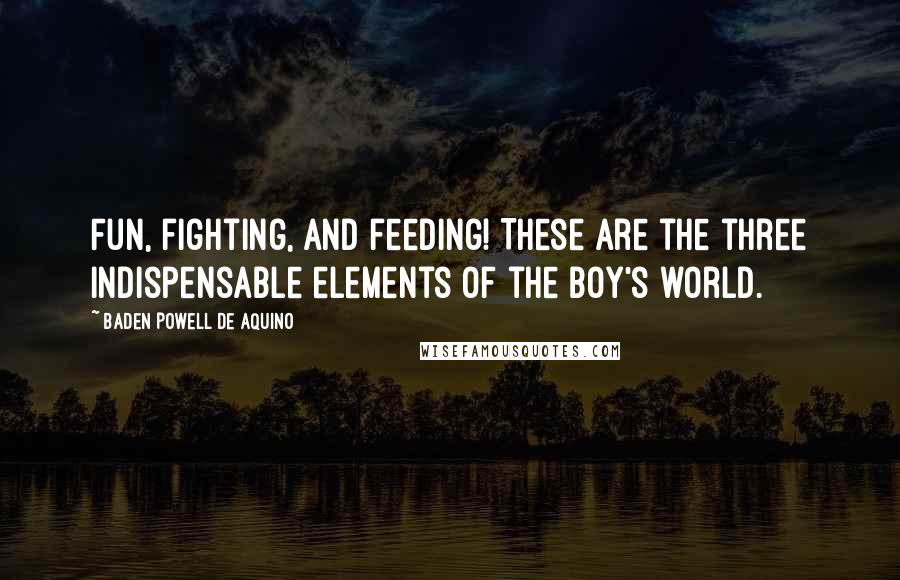 Baden Powell De Aquino Quotes: Fun, fighting, and feeding! These are the three indispensable elements of the boy's world.