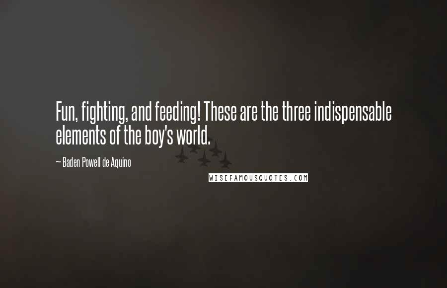 Baden Powell De Aquino Quotes: Fun, fighting, and feeding! These are the three indispensable elements of the boy's world.