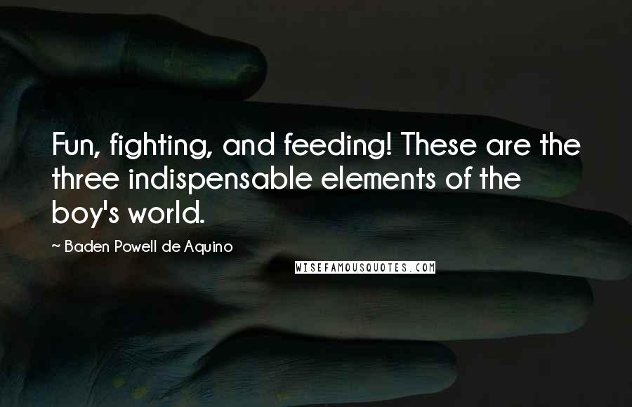 Baden Powell De Aquino Quotes: Fun, fighting, and feeding! These are the three indispensable elements of the boy's world.