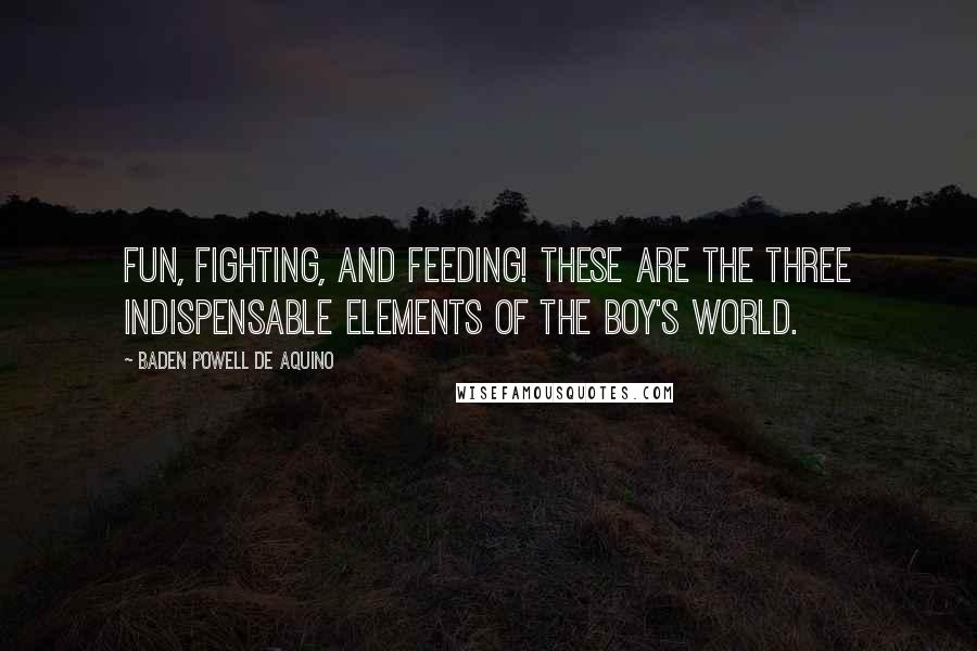 Baden Powell De Aquino Quotes: Fun, fighting, and feeding! These are the three indispensable elements of the boy's world.