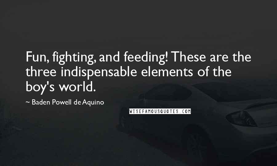 Baden Powell De Aquino Quotes: Fun, fighting, and feeding! These are the three indispensable elements of the boy's world.