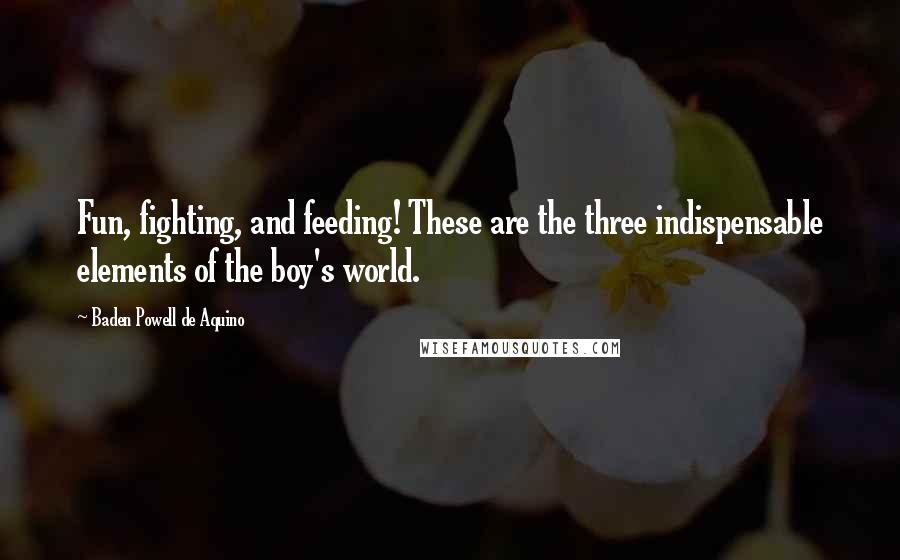 Baden Powell De Aquino Quotes: Fun, fighting, and feeding! These are the three indispensable elements of the boy's world.