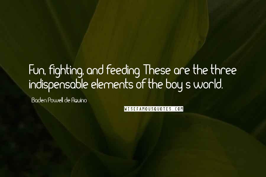 Baden Powell De Aquino Quotes: Fun, fighting, and feeding! These are the three indispensable elements of the boy's world.