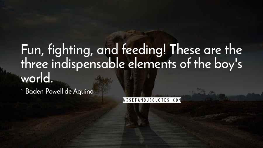 Baden Powell De Aquino Quotes: Fun, fighting, and feeding! These are the three indispensable elements of the boy's world.