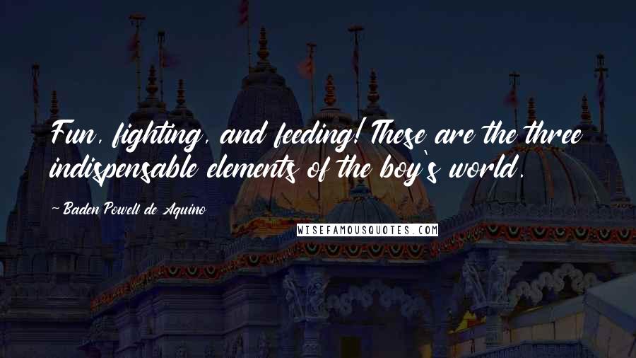 Baden Powell De Aquino Quotes: Fun, fighting, and feeding! These are the three indispensable elements of the boy's world.