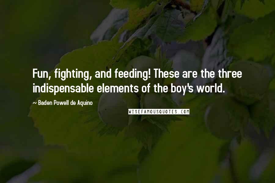 Baden Powell De Aquino Quotes: Fun, fighting, and feeding! These are the three indispensable elements of the boy's world.