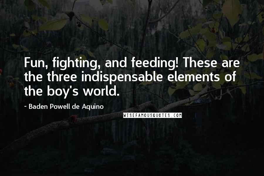 Baden Powell De Aquino Quotes: Fun, fighting, and feeding! These are the three indispensable elements of the boy's world.