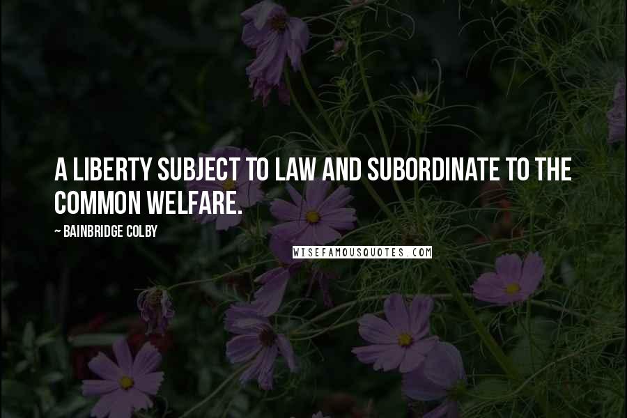 Bainbridge Colby Quotes: A liberty subject to law and subordinate to the common welfare.