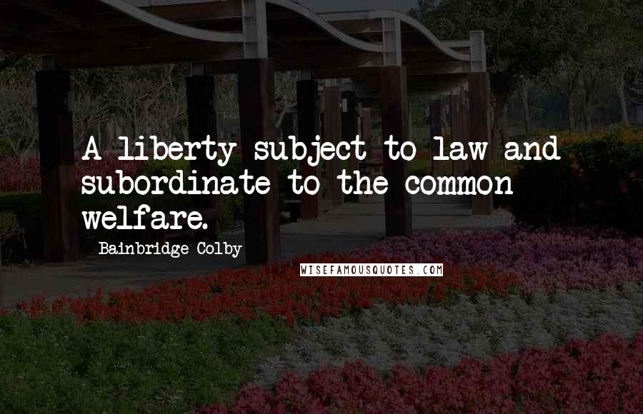 Bainbridge Colby Quotes: A liberty subject to law and subordinate to the common welfare.