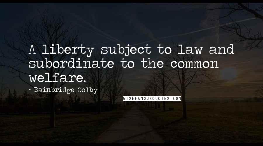 Bainbridge Colby Quotes: A liberty subject to law and subordinate to the common welfare.