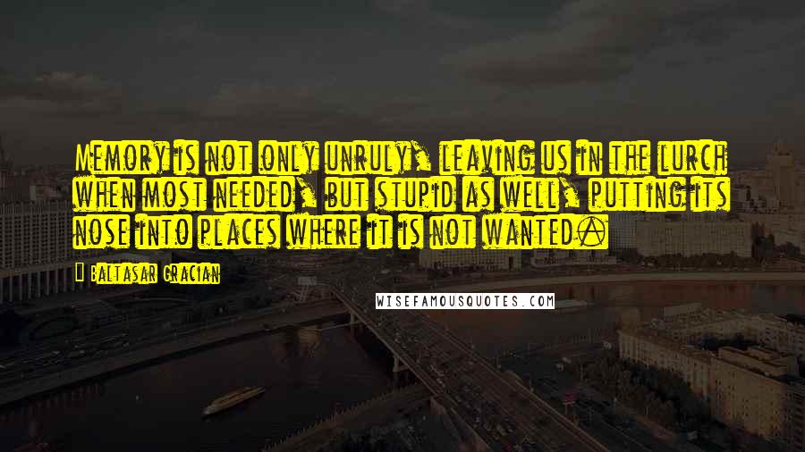 Baltasar Gracian Quotes: Memory is not only unruly, leaving us in the lurch when most needed, but stupid as well, putting its nose into places where it is not wanted.