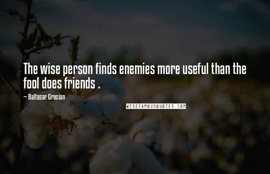 Baltasar Gracian Quotes: The wise person finds enemies more useful than the fool does friends .