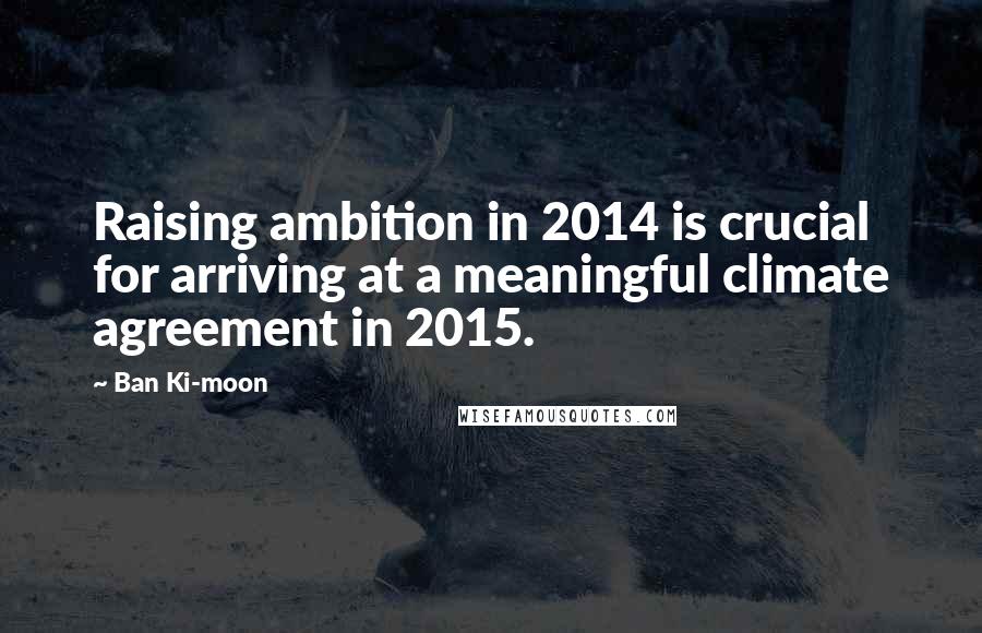 Ban Ki-moon Quotes: Raising ambition in 2014 is crucial for arriving at a meaningful climate agreement in 2015.