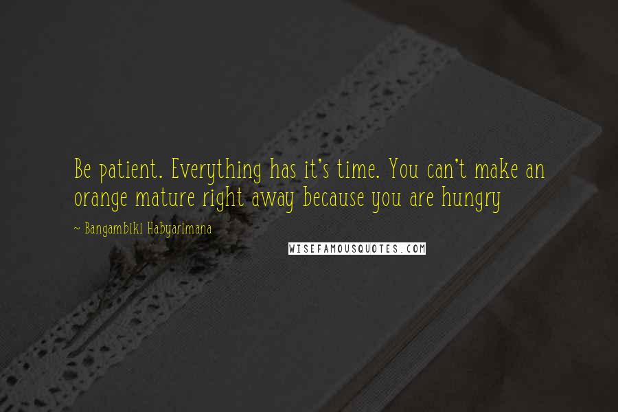 Bangambiki Habyarimana Quotes: Be patient. Everything has it's time. You can't make an orange mature right away because you are hungry