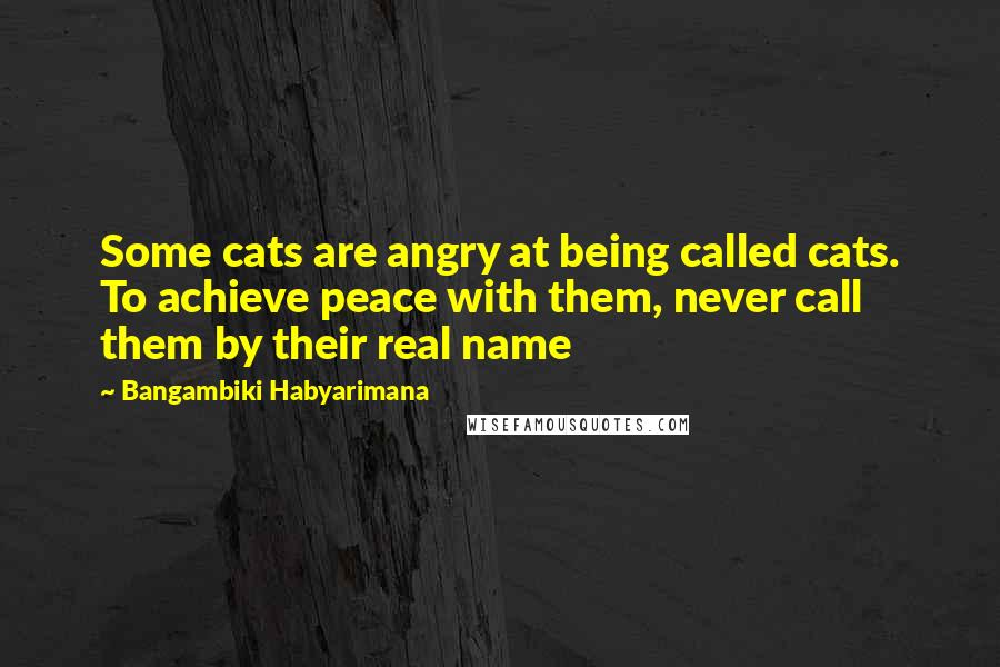 Bangambiki Habyarimana Quotes: Some cats are angry at being called cats. To achieve peace with them, never call them by their real name